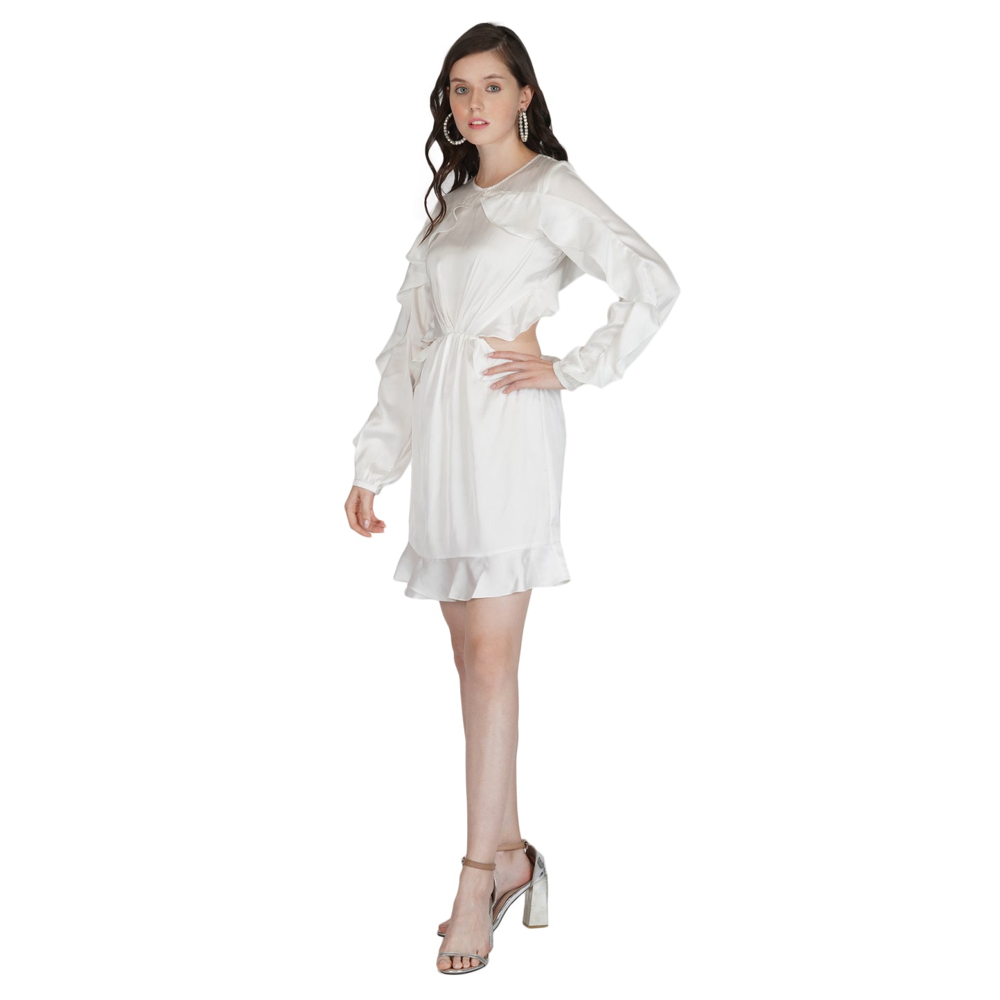 SLAY. Women's Ivory White Winsome Flutter Playsuit Dress