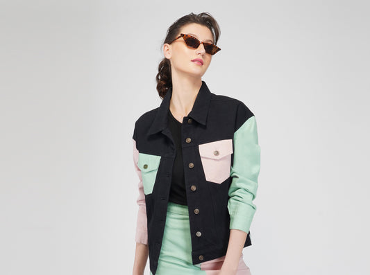 SLAY. Women's Colorblock Denim Jacket-clothing-to-slay.myshopify.com-Jacket