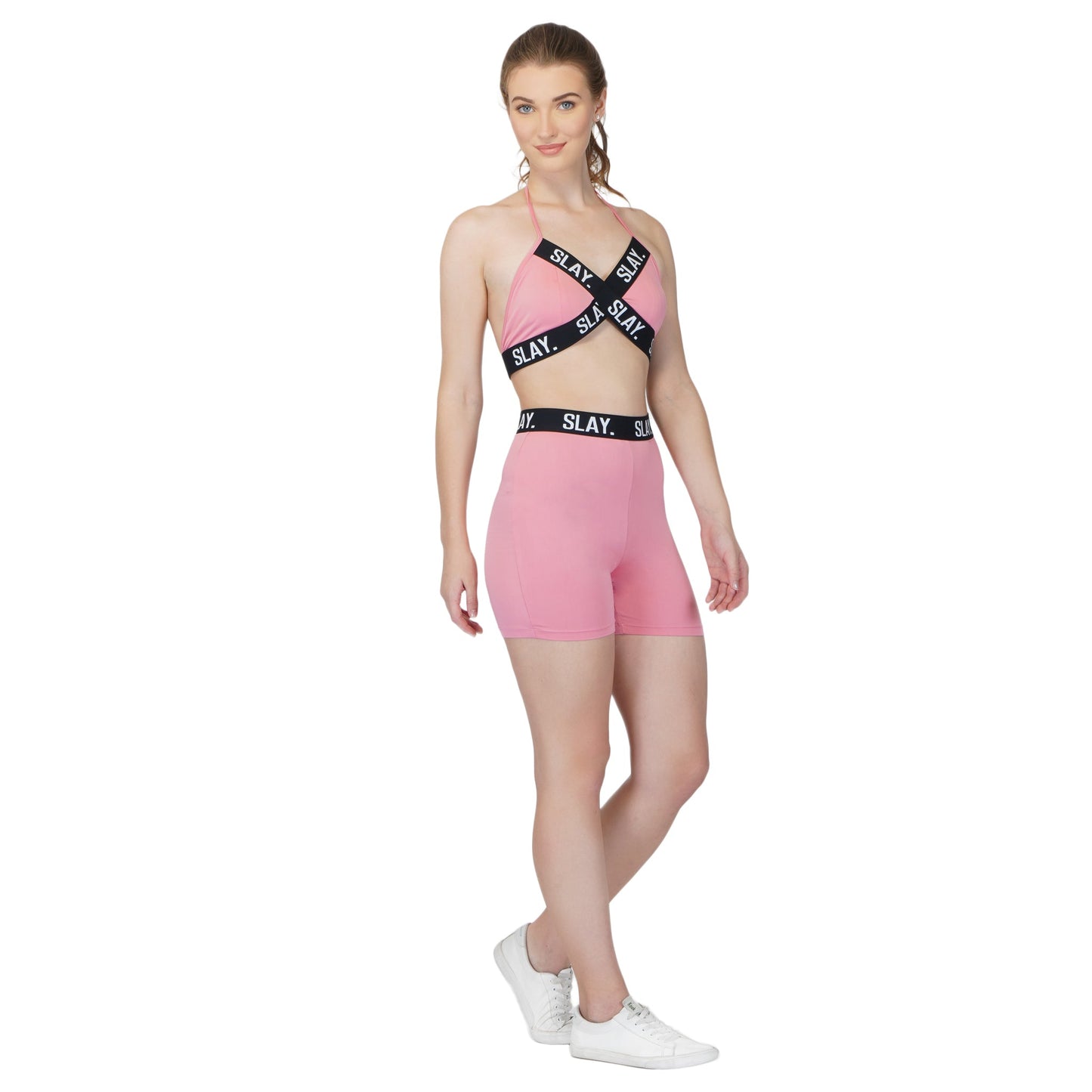 SLAY. Women's Pink Activewear Backless Sports Bra