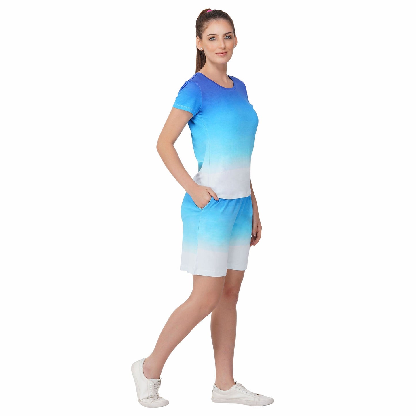 SLAY. Women's Blue to White Ombre Shorts