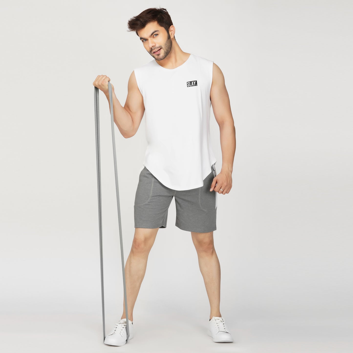 SLAY. Men's Light Grey Shorts with White Stripes-clothing-to-slay.myshopify.com-Men's Shorts