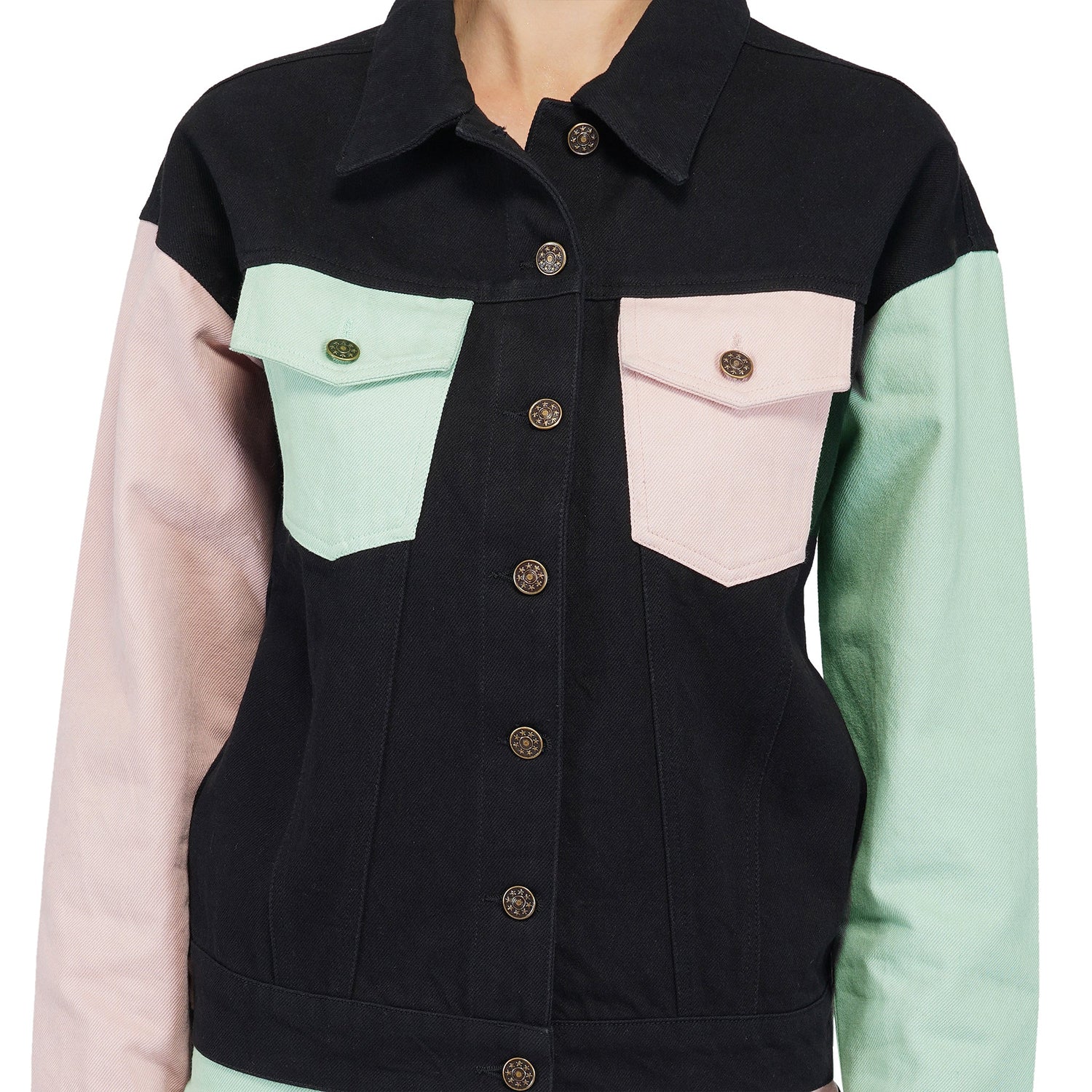 SLAY. Women's Flap Pocket Colorblock Cord Denim Jacket & Skirt Set-clothing-to-slay.myshopify.com-Outerwear