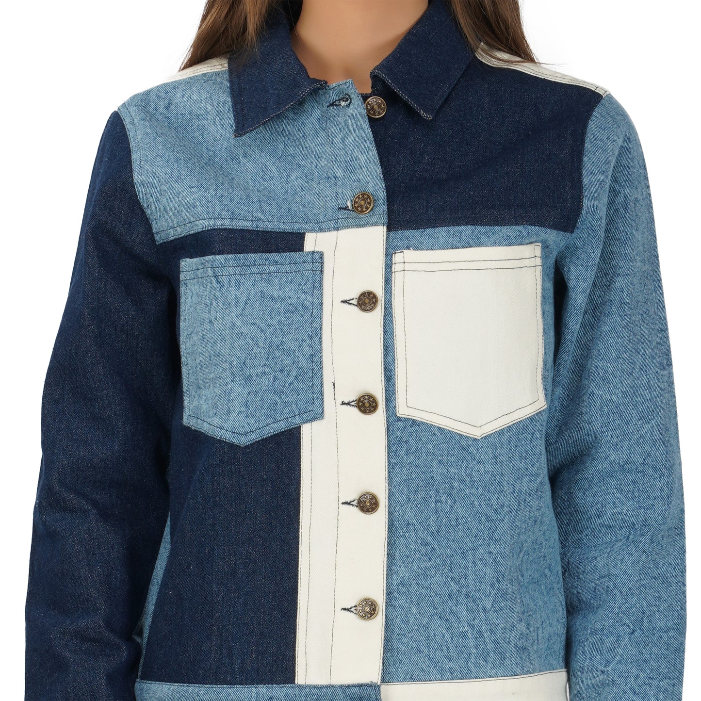SLAY. Women's Blue & White Colorblock Denim Jacket & Jeans Co-ord Set