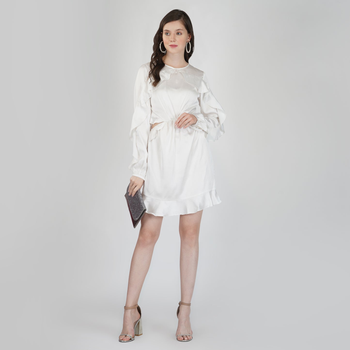 SLAY. Women's Ivory White Winsome Flutter Playsuit Dress