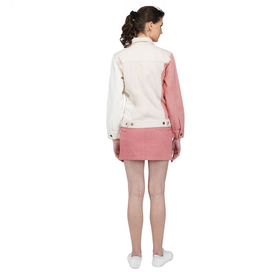 SLAY. Women's Pink & White Colorblock Denim Jacket & Skirt Coord Set-clothing-to-slay.myshopify.com-Outerwear