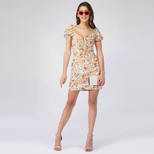 SLAY. Women's Floral Print Tie Front Ruched Mini Dress