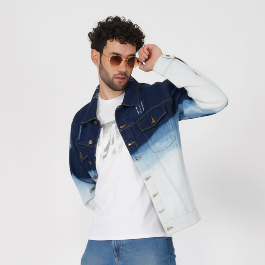 SLAY. Men's Full Sleeves Ombre Effect Solid Button-Down Ripped Denim Jacket-clothing-to-slay.myshopify.com-Jacket