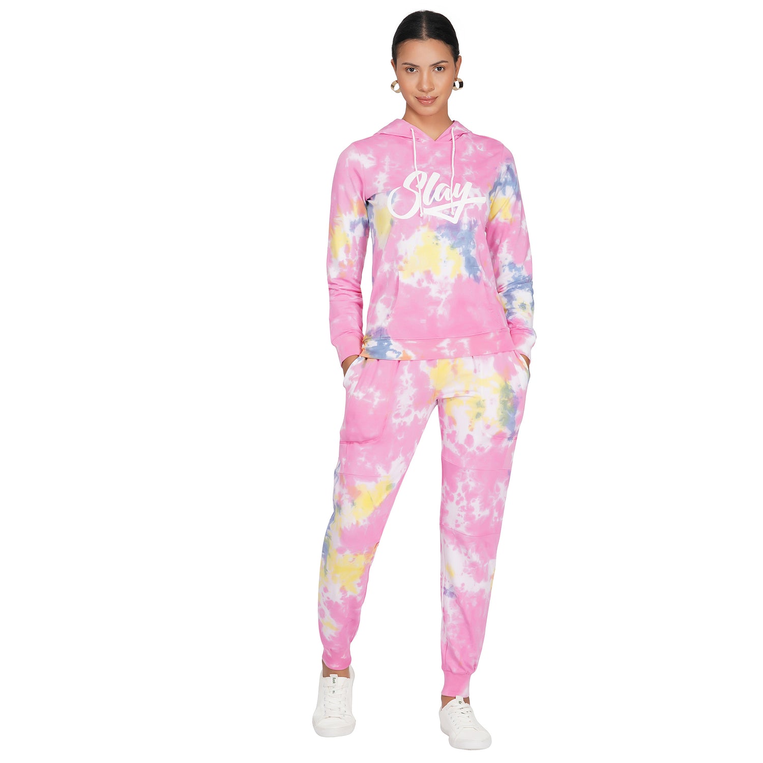 SLAY. Sport Women's Pink Tie Dye Hoodie & Joggers Co ord Set-clothing-to-slay.myshopify.com-Tracksuit