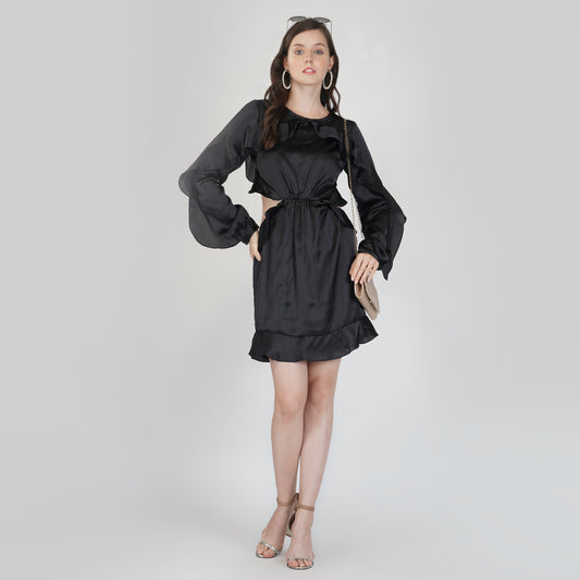 SLAY. Women's Black Winsome Flutter Playsuit Dress