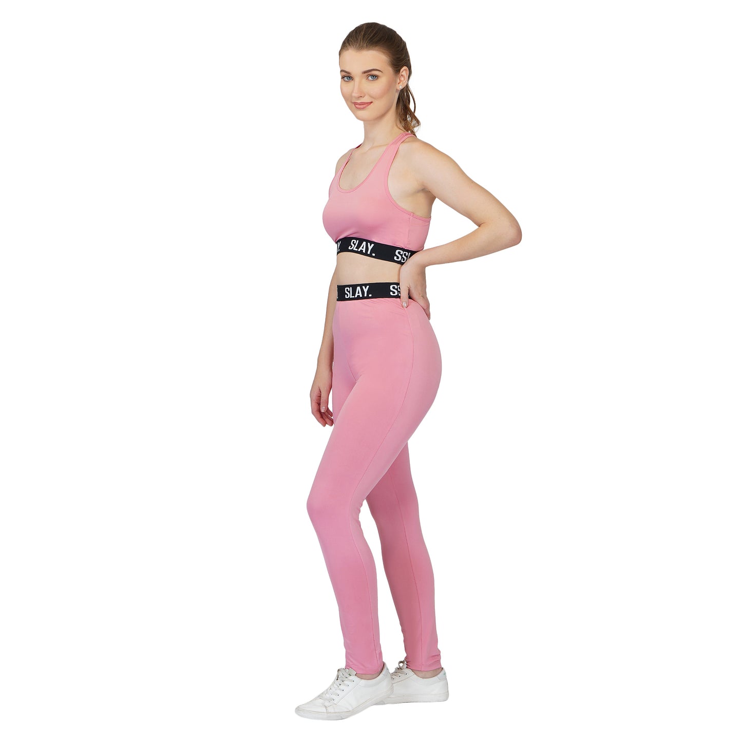 SLAY. Sport Women's Activewear Crop Top And Pants Co-ord Set Pink
