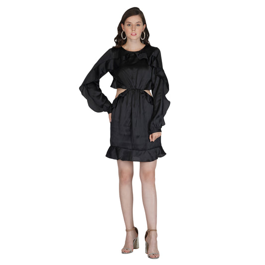 SLAY. Women's Black Winsome Flutter Playsuit Dress