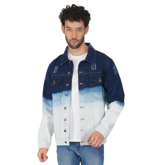 SLAY. Men's Full Sleeves Ombre Effect Solid Button-Down Ripped Denim Jacket-clothing-to-slay.myshopify.com-Jacket