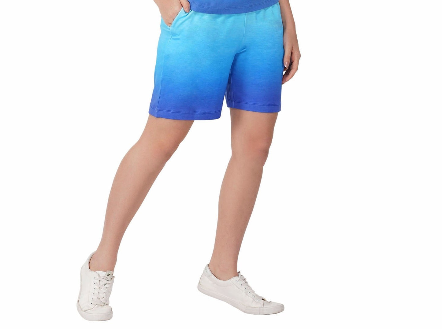 SLAY. Women's White to Blue Ombre Shorts