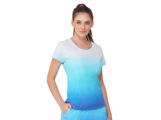 SLAY. Women's White to Blue Ombre T Shirt