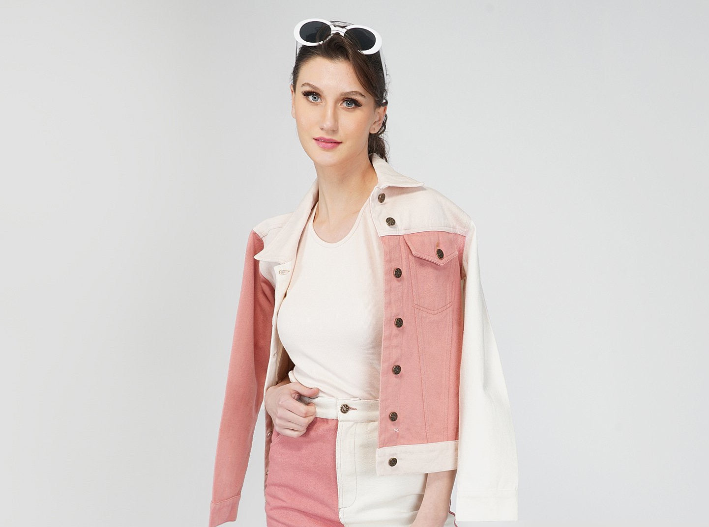 SLAY. Women's Pink & White Colorblock Denim Jacket-clothing-to-slay.myshopify.com-Jacket