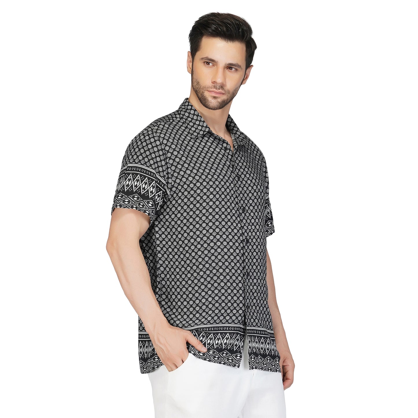 SLAY. Men's Black & White Print Designer Shirt