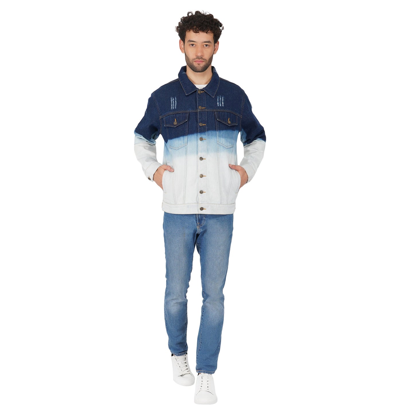 SLAY. Men's Full Sleeves Ombre Effect Solid Button-Down Ripped Denim Jacket-clothing-to-slay.myshopify.com-Jacket