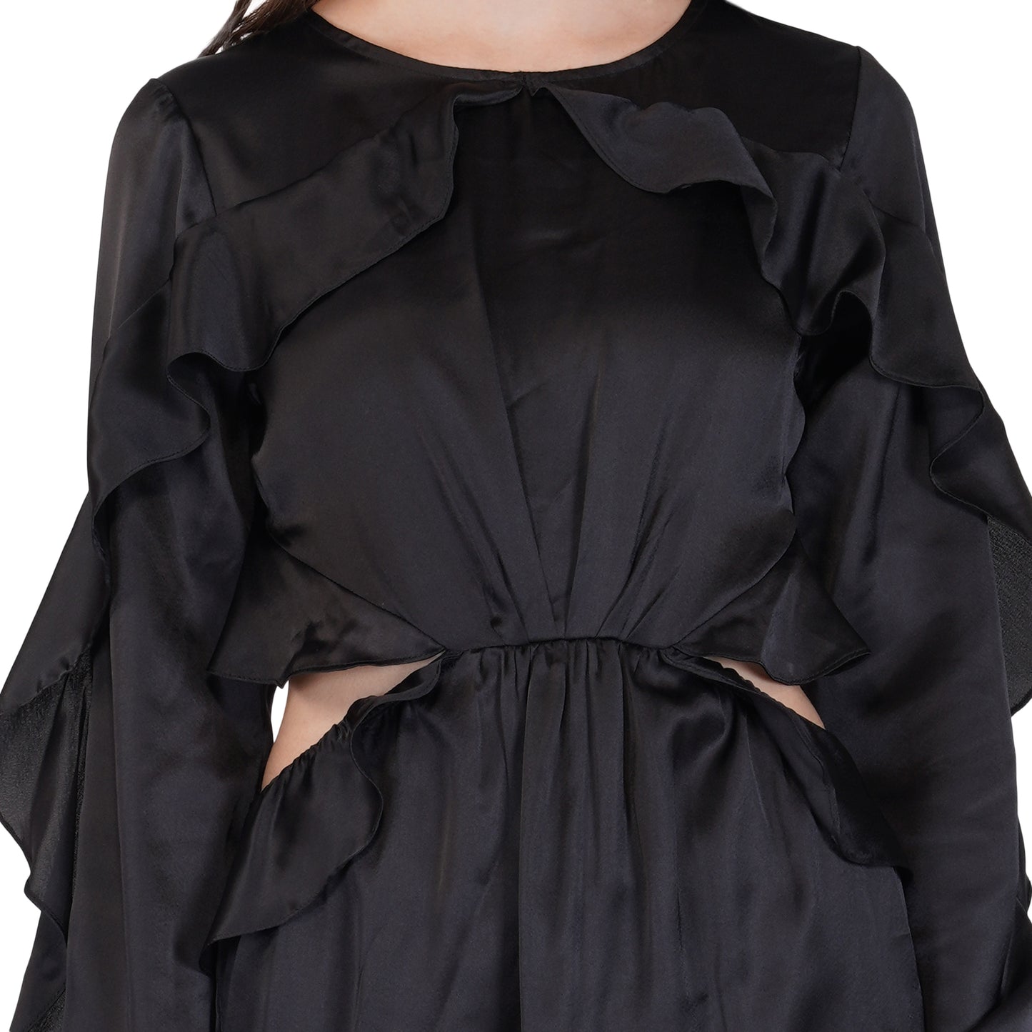 SLAY. Women's Black Winsome Flutter Playsuit Dress