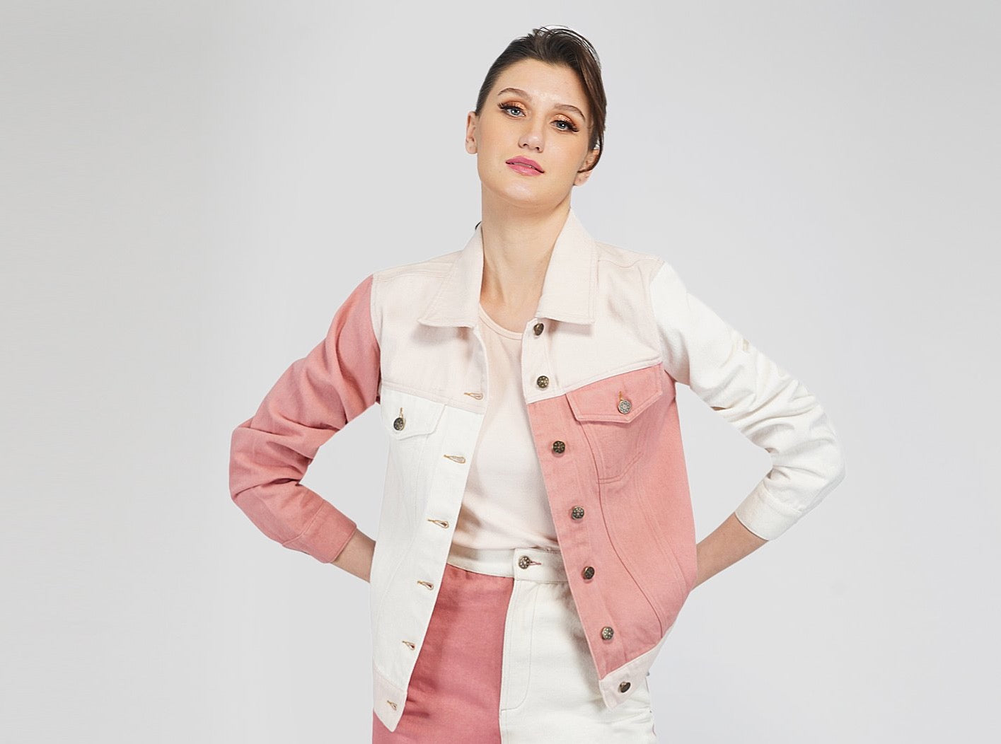 SLAY. Women's Pink & White Colorblock Denim Jacket-clothing-to-slay.myshopify.com-Jacket