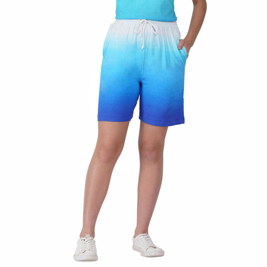 SLAY. Women's White to Blue Ombre Shorts
