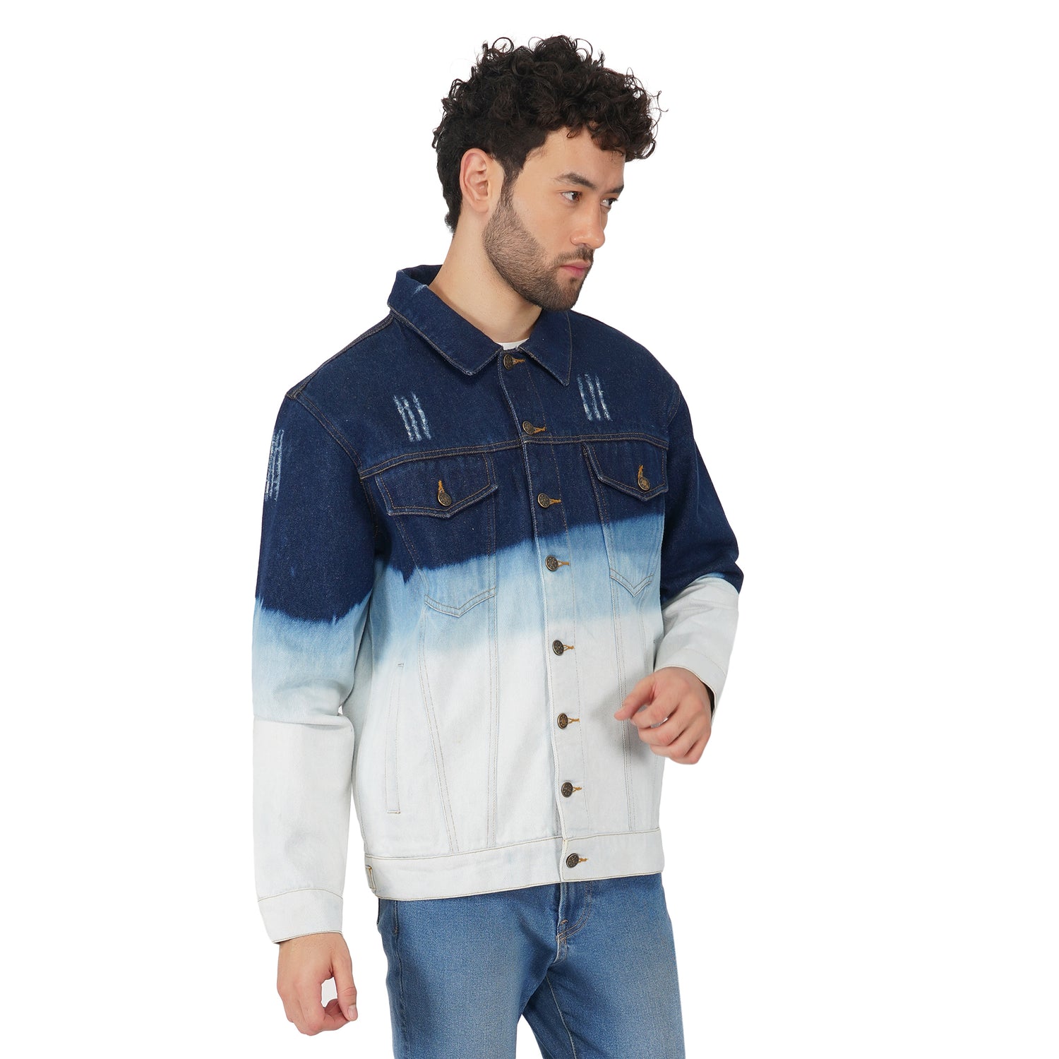 SLAY. Men's Full Sleeves Ombre Effect Solid Button-Down Ripped Denim Jacket-clothing-to-slay.myshopify.com-Jacket