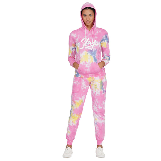 SLAY. Sport Women's Pink Tie Dye Hoodie & Joggers Co ord Set-clothing-to-slay.myshopify.com-Tracksuit