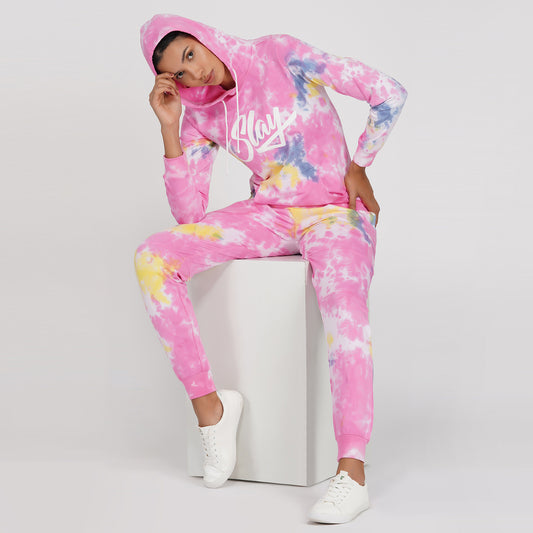 SLAY. Sport Women's Pink Tie Dye Hoodie & Joggers Co ord Set-clothing-to-slay.myshopify.com-Tracksuit