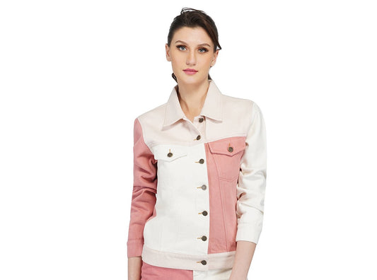 SLAY. Women's Pink & White Colorblock Denim Jacket-clothing-to-slay.myshopify.com-Jacket