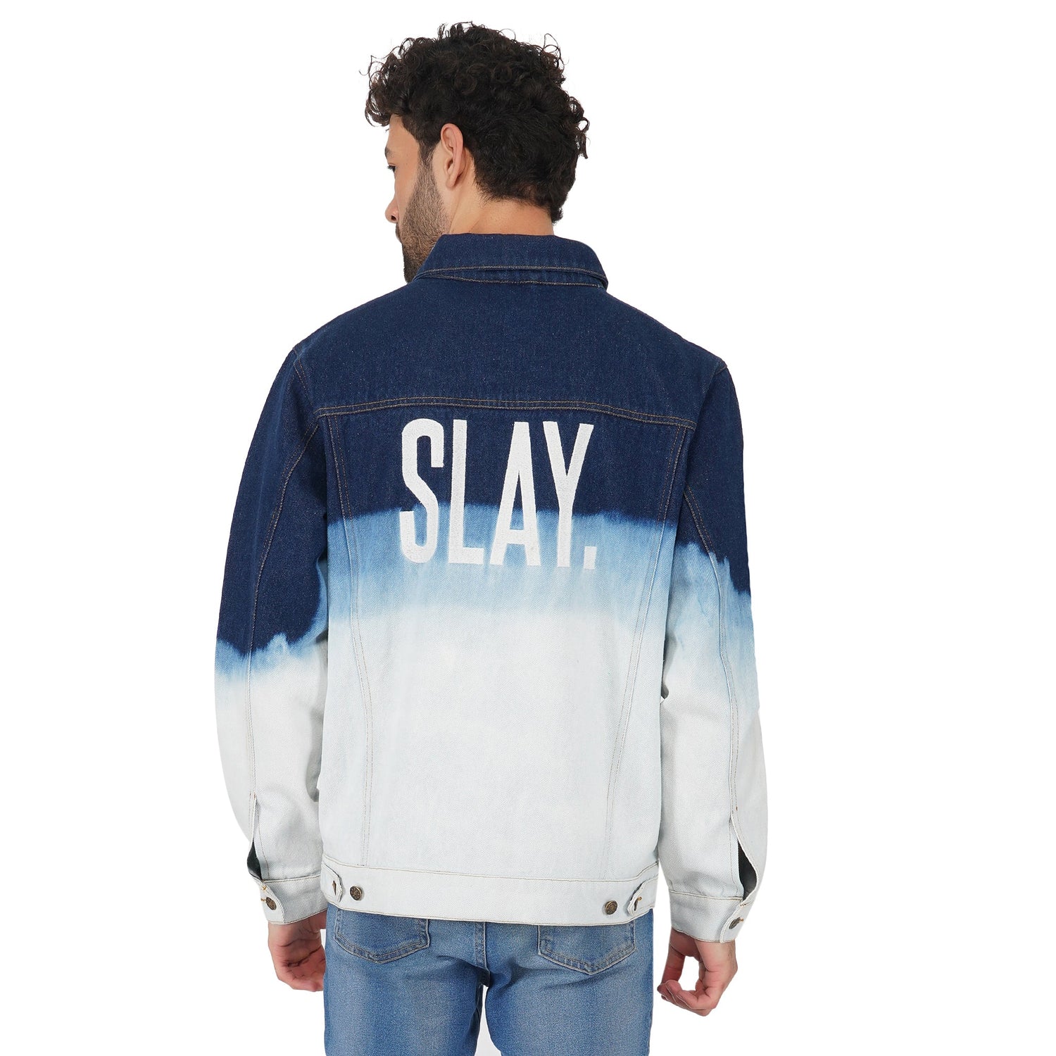 SLAY. Men's Full Sleeves Ombre Effect Solid Button-Down Ripped Denim Jacket-clothing-to-slay.myshopify.com-Jacket
