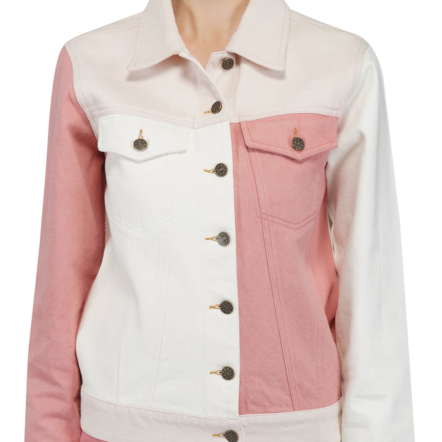 SLAY. Women's Pink & White Colorblock Denim Jacket-clothing-to-slay.myshopify.com-Jacket