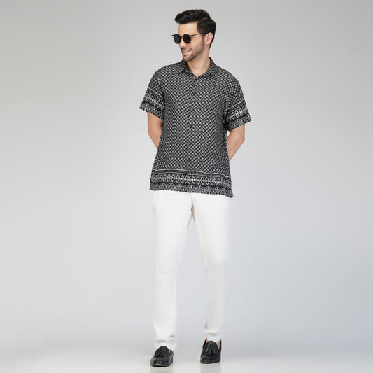 SLAY. Men's Black & White Print Designer Shirt