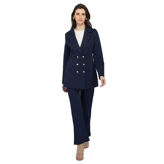 SLAY. Women's Navy Blue Tuxedo Blazer Pant Coord Set-clothing-to-slay.myshopify.com-Blazer Pant Coord Set