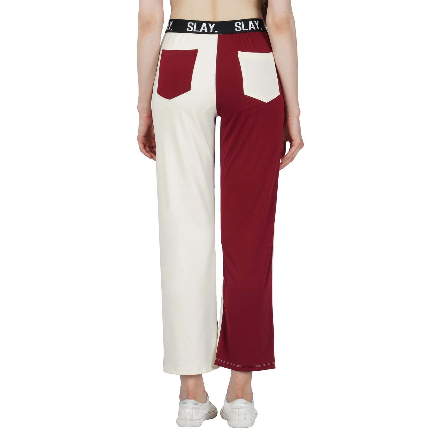 SLAY. Sport Women's Red & White Colorblock Bikini Crop Top & Pants Co-ord Set