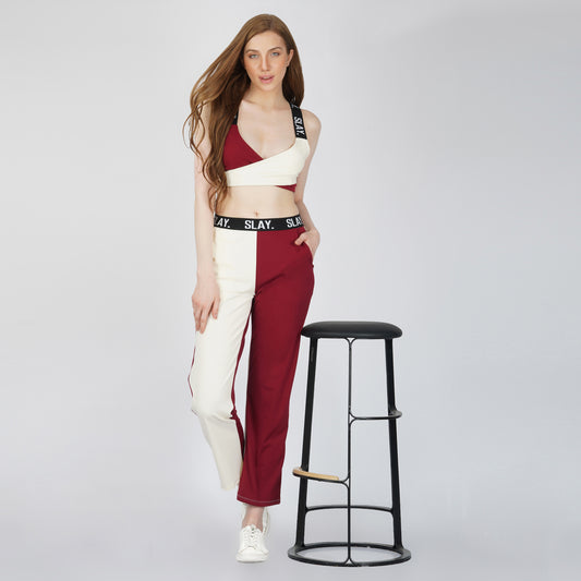 SLAY. Sport Women's Red & White Colorblock Monochrome Contrast Co-ord Set