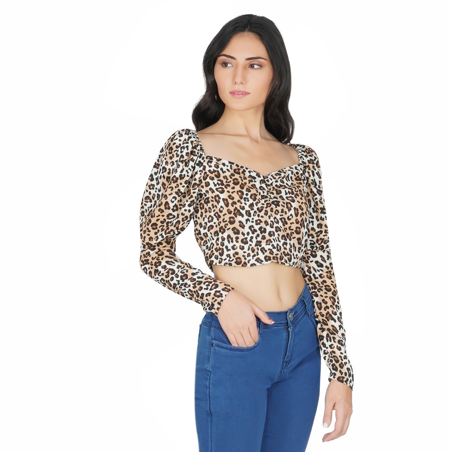 SLAY. Women's Animal Print Smocked Top with Puffed Sleeves-clothing-to-slay.myshopify.com-Leopard Print Shirt