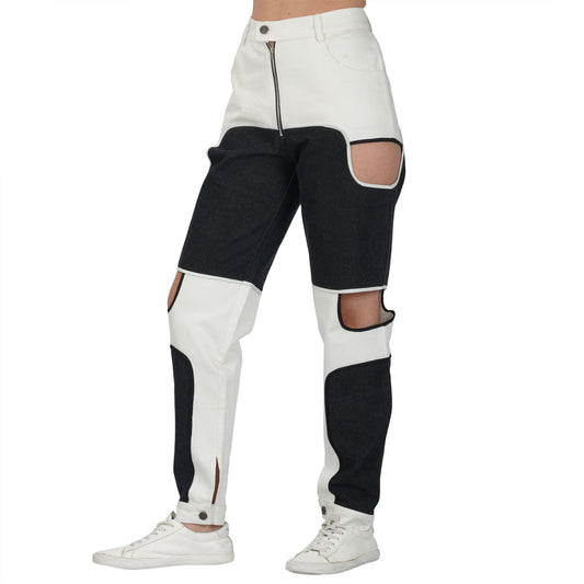 SLAY. Women's Bad Girl Black & White Colorblock Denim Jeans