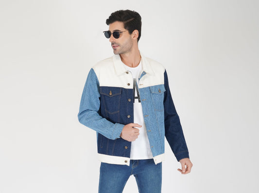 SLAY. Men's Full Sleeves Colorblock Denim Jacket