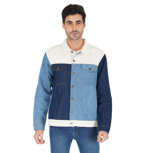 SLAY. Men's Full Sleeves Colorblock Denim Jacket