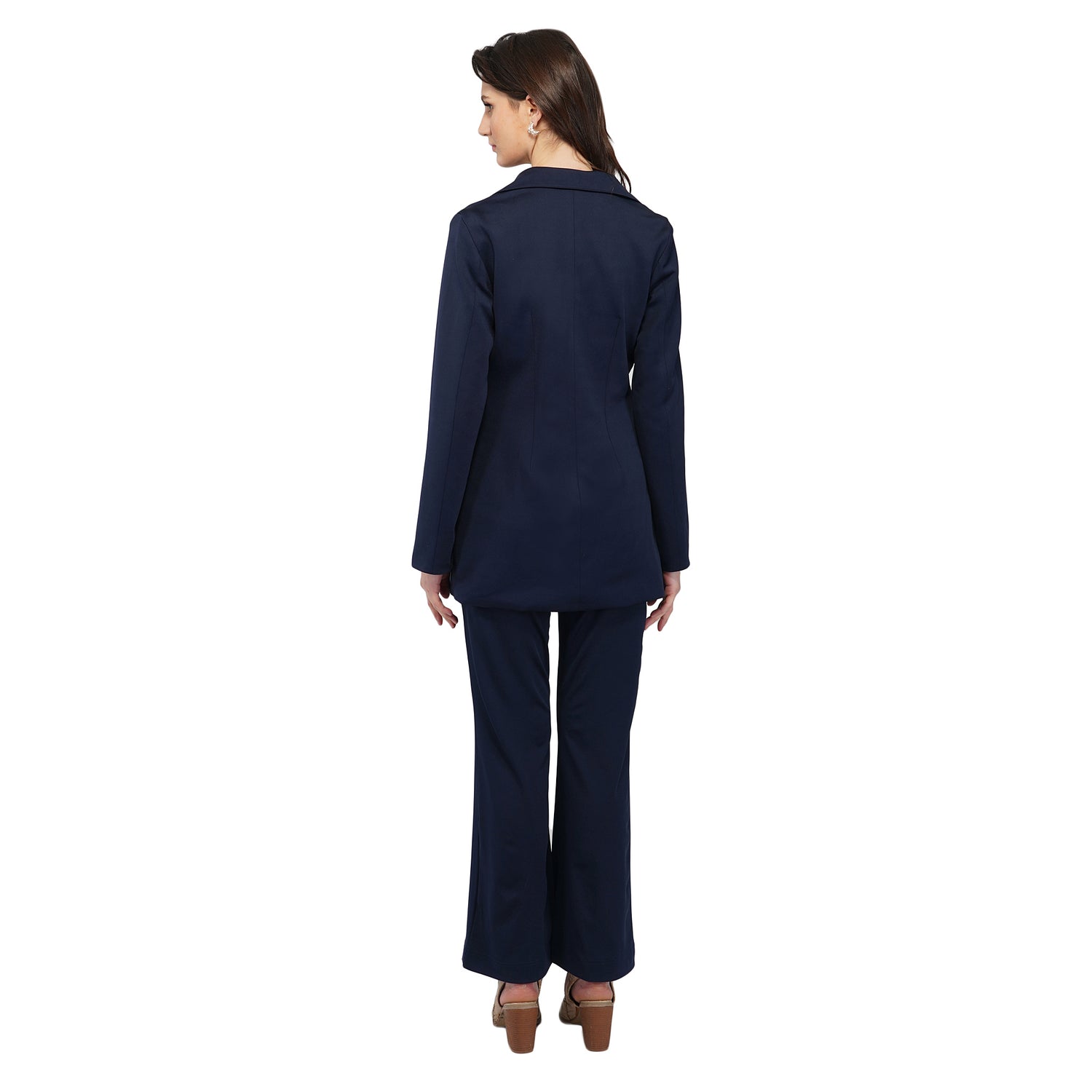 Women's Formal Navy Blue Blazer Pant Co-ord Set - Main Image
