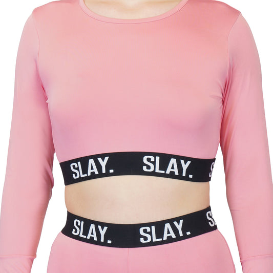 SLAY. Sport Women's Activewear Full Sleeves Crop Top Pink