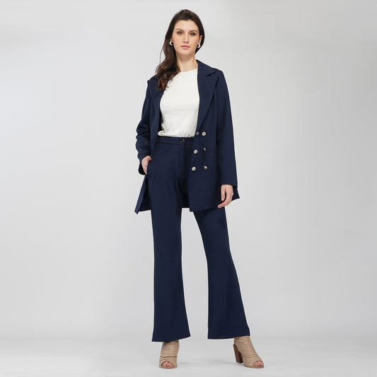 SLAY. Women's Navy Blue Tuxedo Blazer Pant Coord Set-clothing-to-slay.myshopify.com-Blazer Pant Coord Set