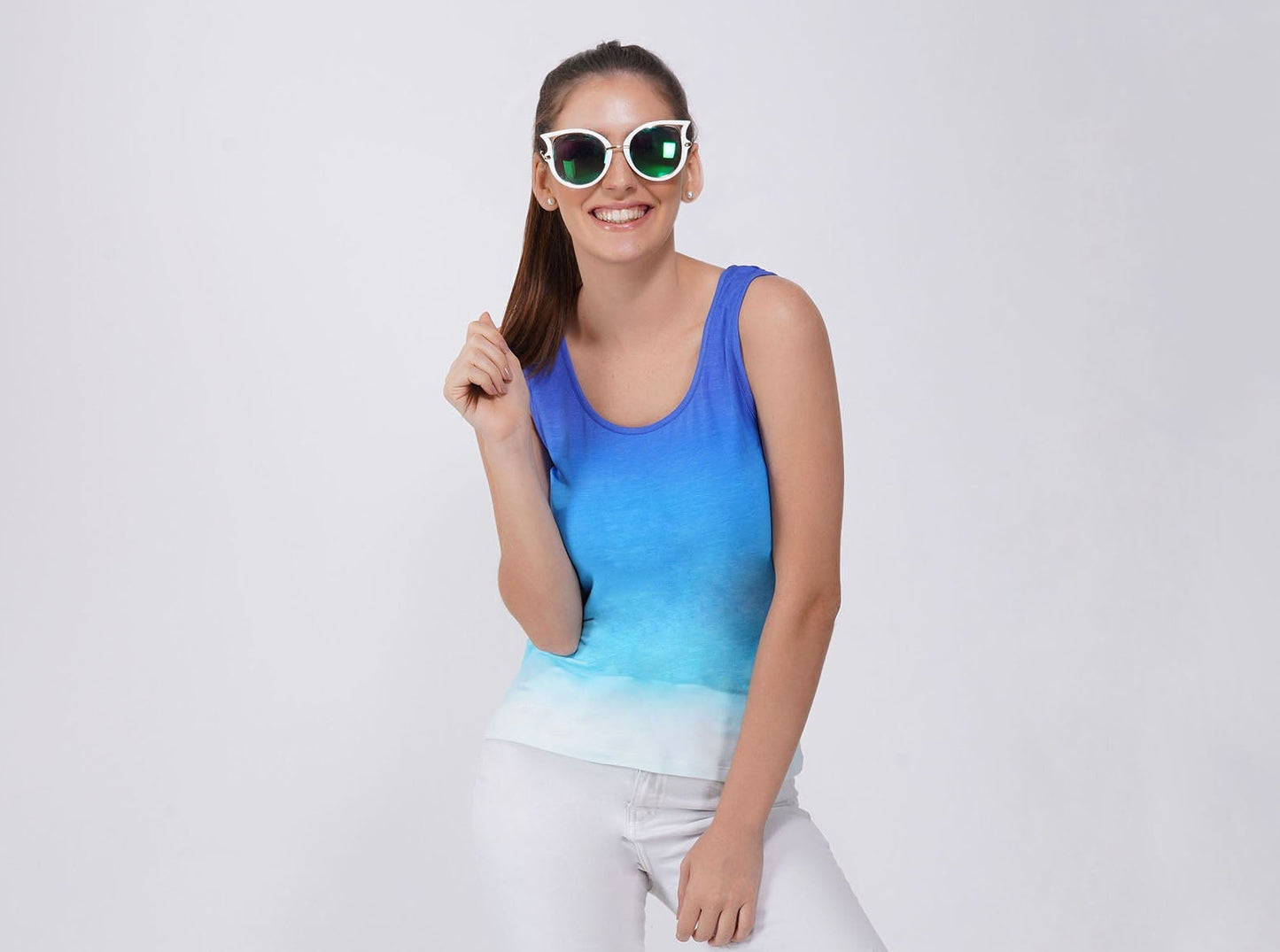 SLAY. Women's Blue to White Ombre Tank Top