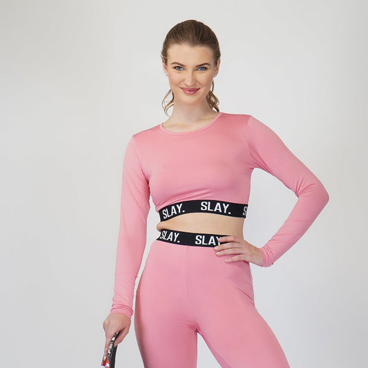 SLAY. Sport Women's Activewear Full Sleeves Crop Top Pink