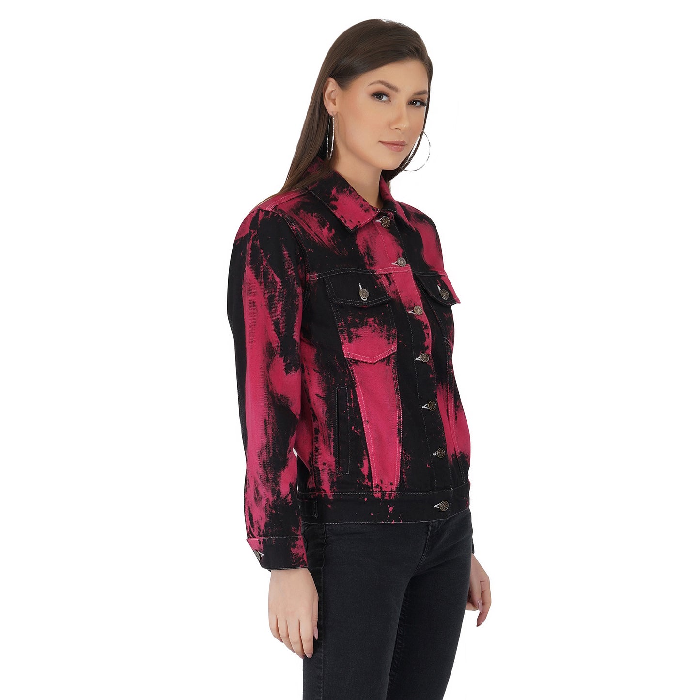 SLAY. Women's Red & Black Tie Dye Denim Jacket