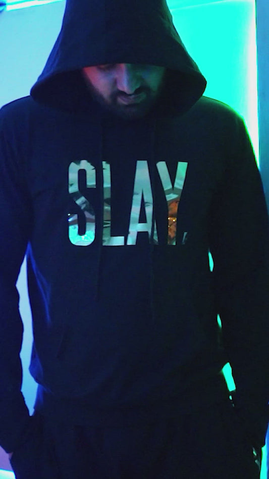 SLAY. Classic Men's Limited Edition Gold Foil Printed Black Printed Hoodie