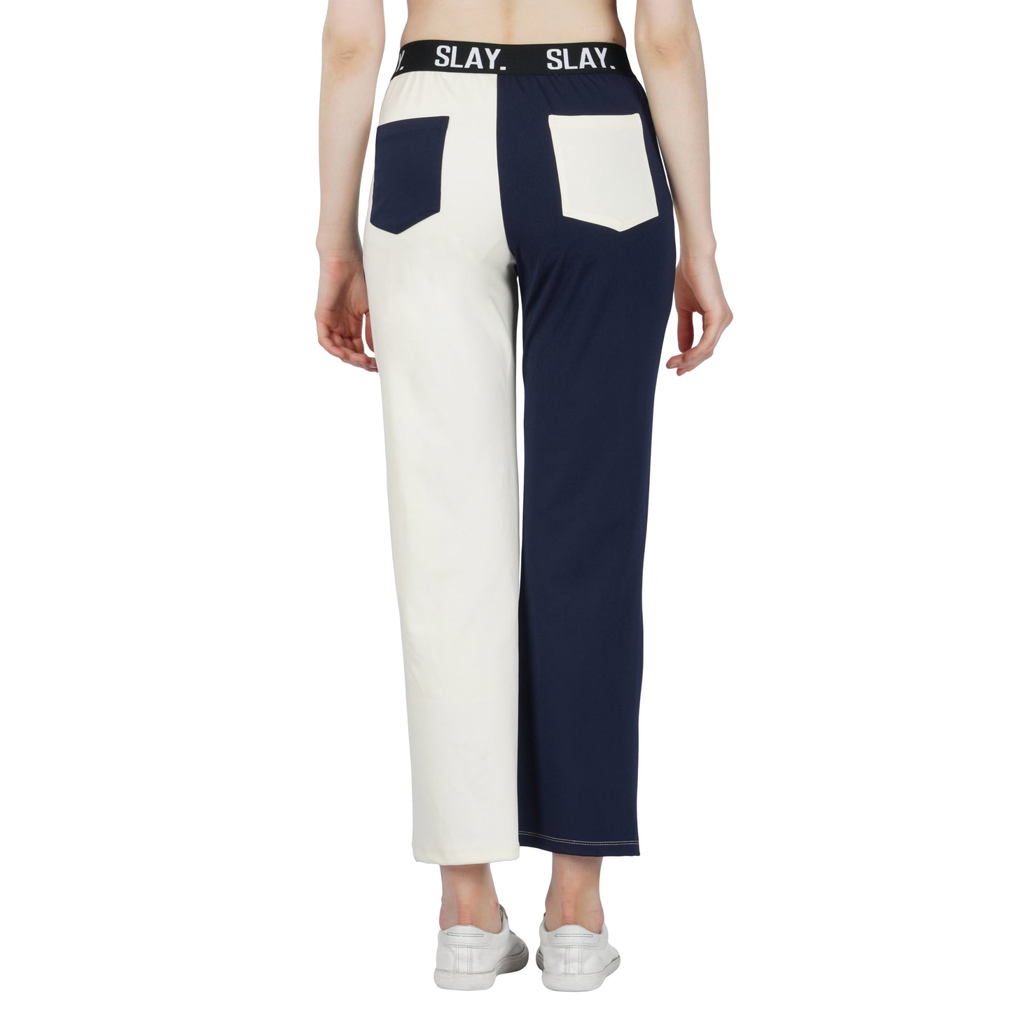 SLAY. Sport Women's Blue & White Colorblock Bikini Crop Top & Pants Co-ord Set