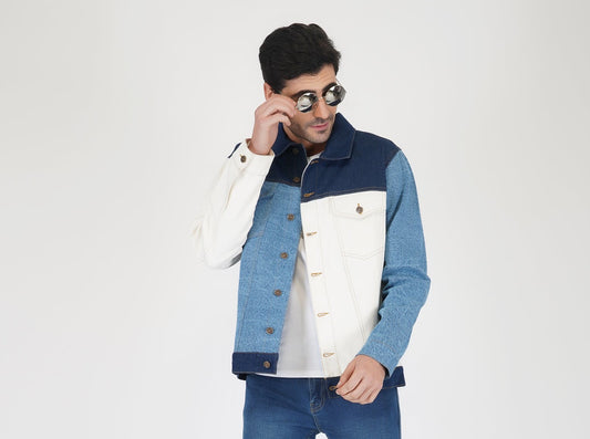 SLAY. Men's Full Sleeves Colorblock Denim Jacket