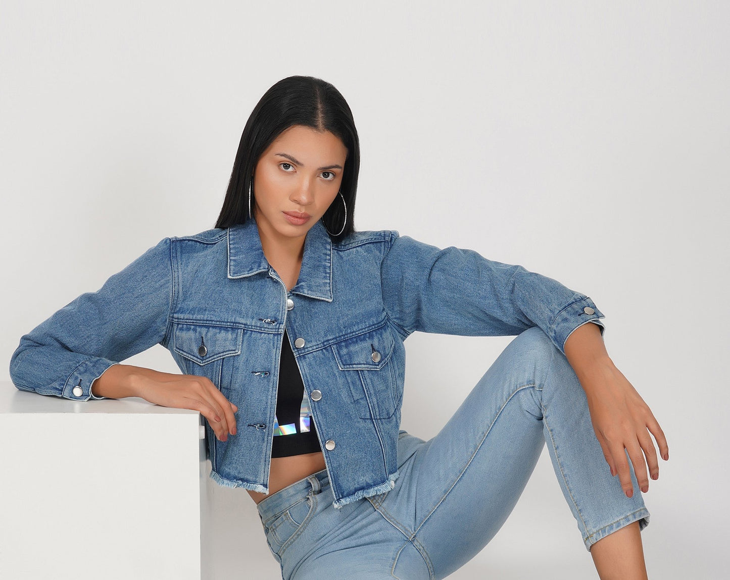 SLAY. Women's Washed Cropped Denim Button-Down Vintage Biker Jacket-clothing-to-slay.myshopify.com-Cropped Denim Jacket