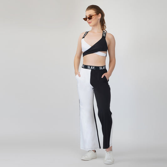 SLAY. Sport Women's Black & White Colorblock Monochrome Contrast Co-ord Set