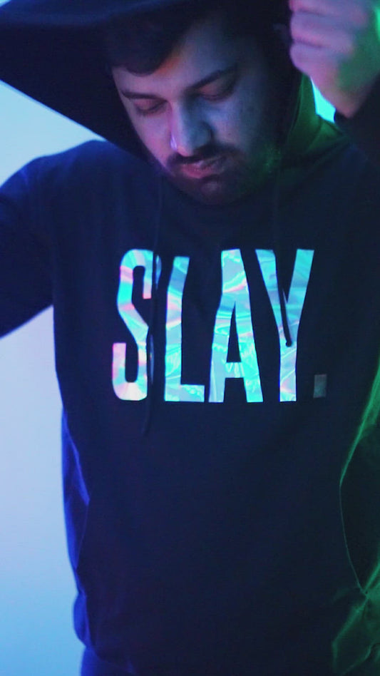 SLAY. Men's Holographic Reflective Print Black Printed Tracksuit 💎 Edition